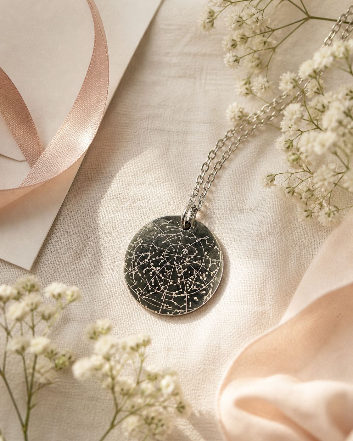 Star map necklace close up