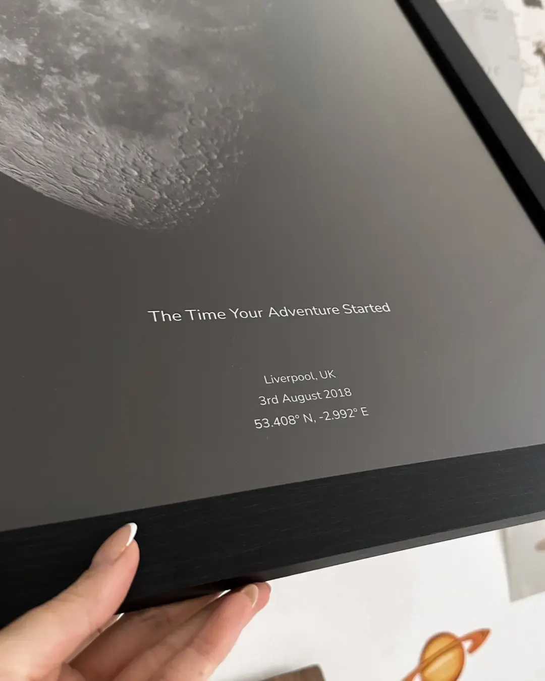 Moon map print gift with ribbon and teddy bear