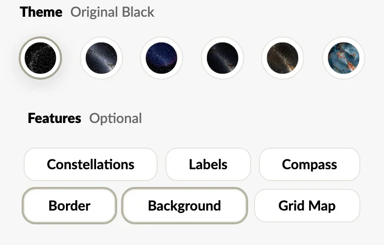 Star map theme and feature options