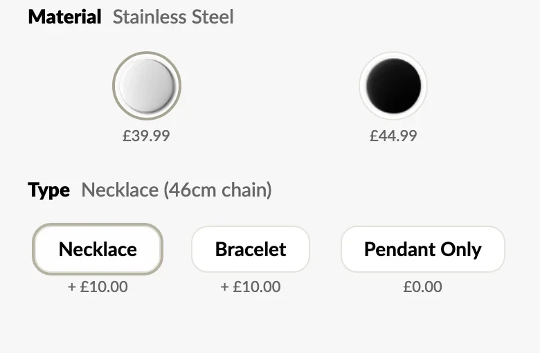 Location map jewellery finish and style options