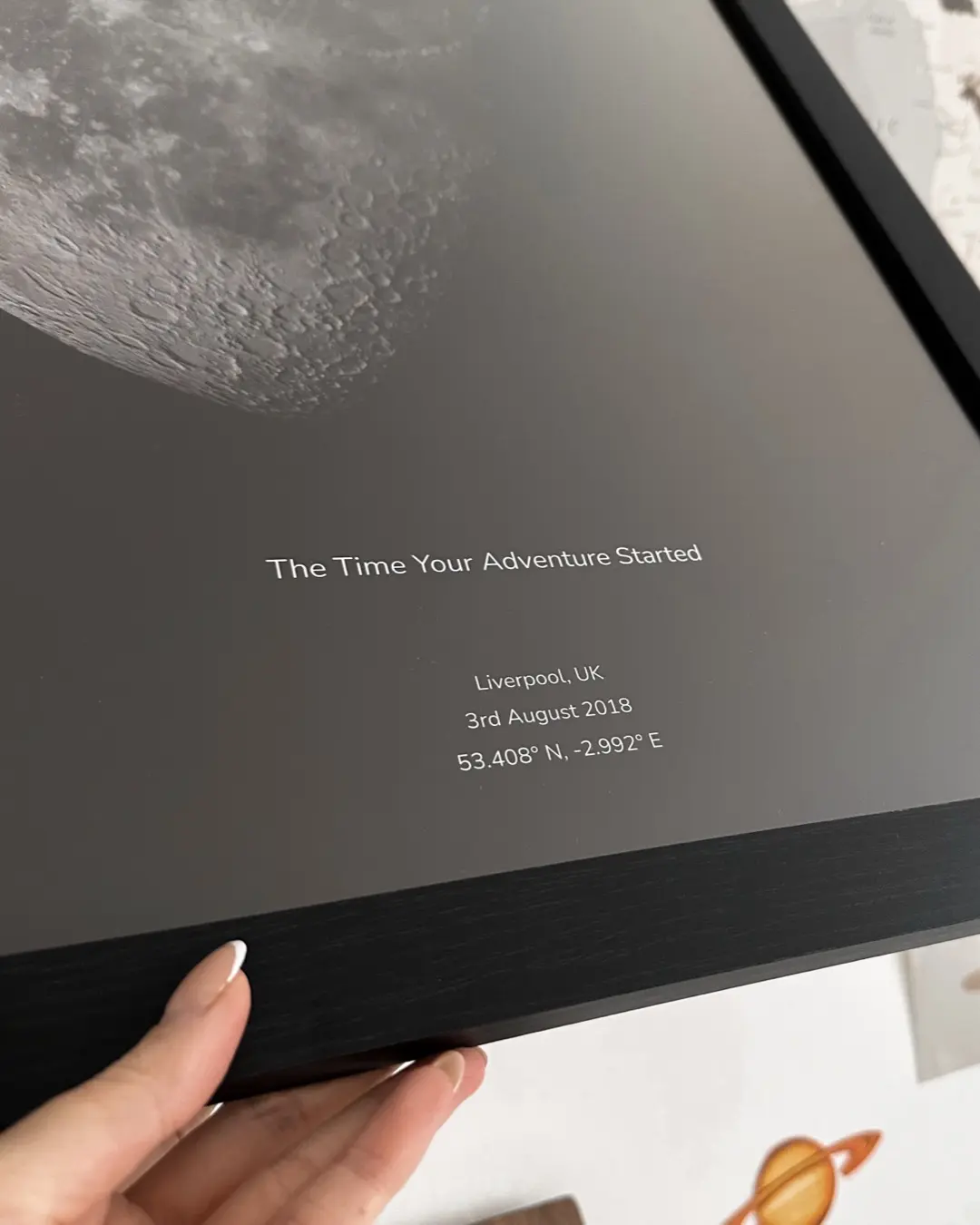 Moon map print gift with ribbon and teddy bear