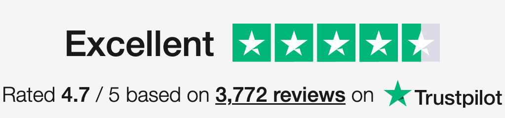 Rated Excellent, 4.7 out of 5, based on 3,772 reviews on Trustpilot